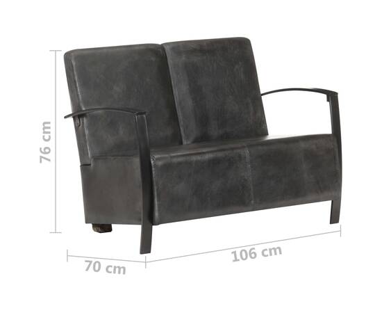 Canapea cu 2 locuri, gri uzat, piele naturală, 7 image