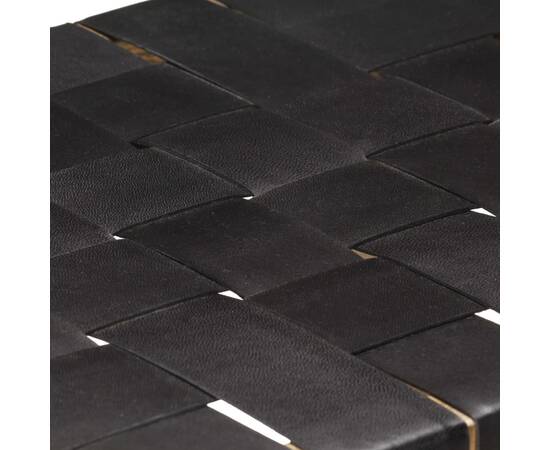 Scaune bar 2 buc. negru piele naturală/lemn mango 46x36x60 cm, 5 image