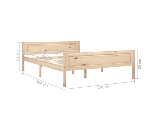 Cadru de pat, 140x200 cm, lemn de pin masiv, 6 image