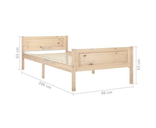 Cadru de pat, 90x200 cm, lemn masiv de pin, 6 image
