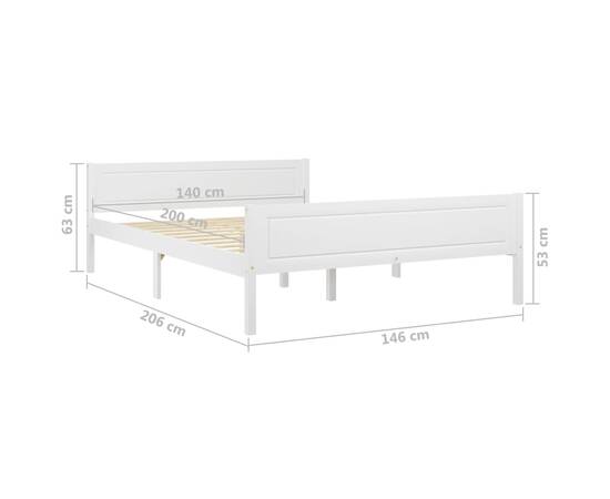 Cadru de pat, alb, 140x200 cm, lemn de pin masiv, 6 image