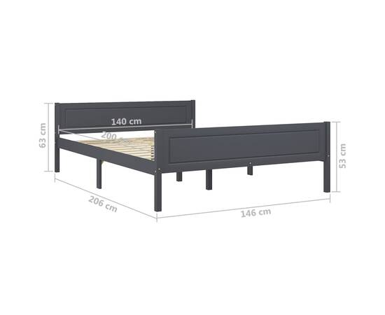 Cadru de pat, gri, 140x200 cm, lemn masiv de pin, 6 image