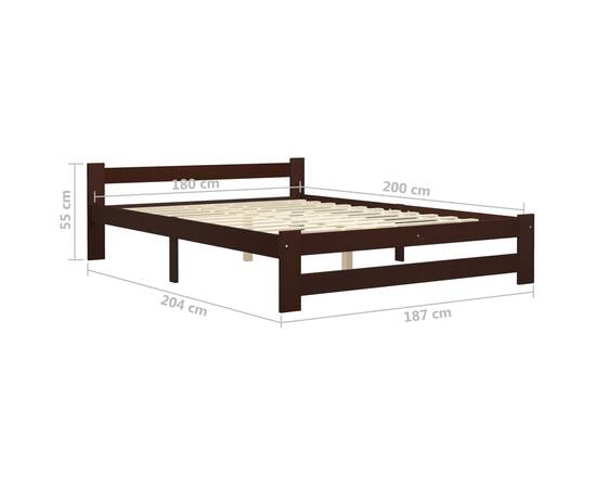 Cadru de pat, maro închis, 180x200 cm, lemn masiv de pin, 6 image