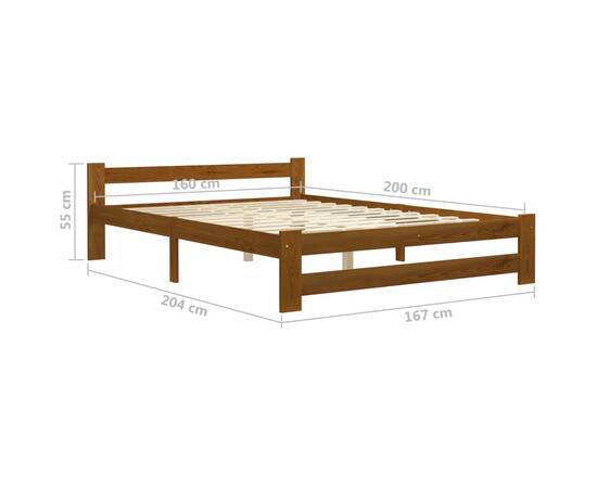 Cadru de pat, maro miere, 160 x 200 cm, lemn masiv de pin, 6 image