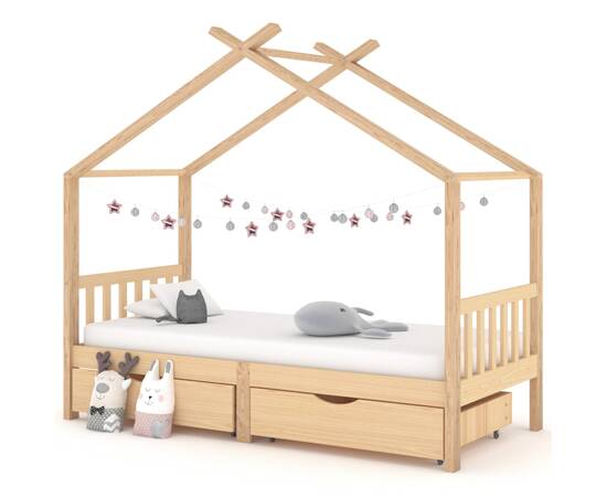 Cadru de pat de copii, cu sertare, 90x200 cm, lemn masiv de pin
