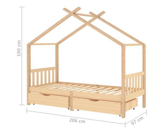 Cadru de pat de copii, cu sertare, 90x200 cm, lemn masiv de pin, 7 image