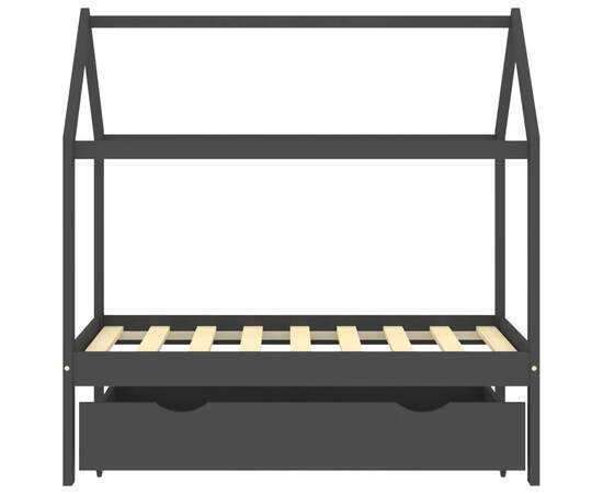 Cadru pat copii cu sertar gri închis 70x140 cm lemn masiv pin, 3 image