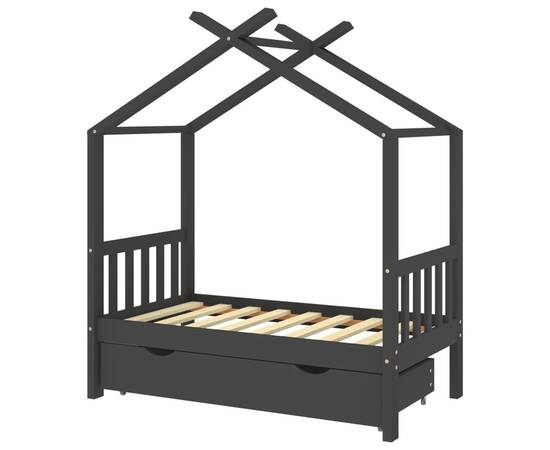 Cadru pat copii cu sertar gri închis 70x140 cm lemn masiv pin, 2 image