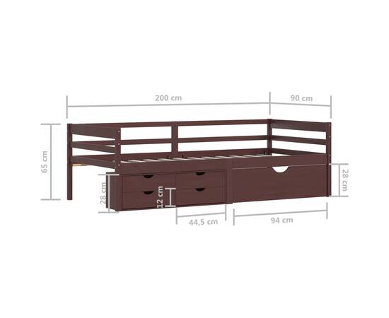 Cadru pat cu sertare & dulap maro închis 90x200 cm lemn de pin, 10 image