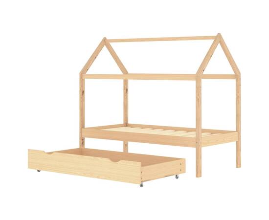 Cadru pat pentru copii, cu un sertar, 80x160 cm, lemn masiv pin, 5 image