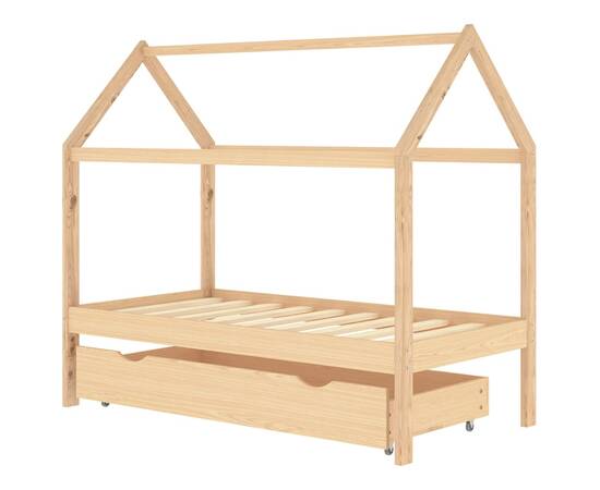 Cadru pat pentru copii, cu un sertar, 80x160 cm, lemn masiv pin, 2 image