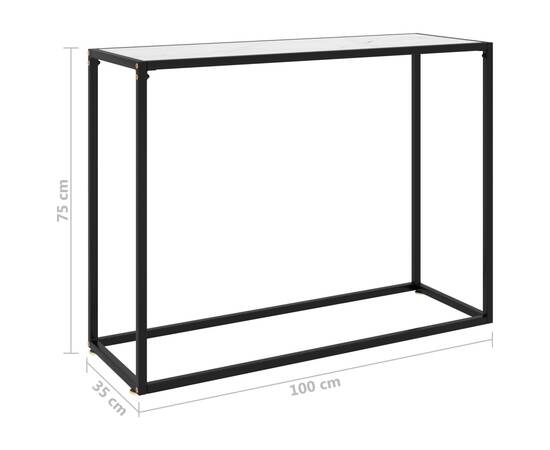 Masă consolă, alb, 100x35x75 cm, sticlă securizată, 6 image