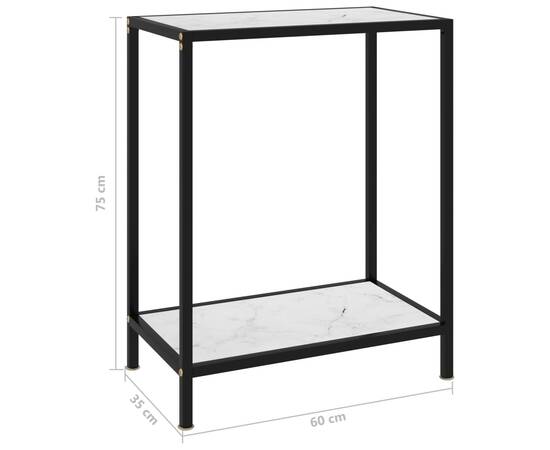 Masă consolă, alb, 60 x 35 x 75 cm, sticlă securizată, 6 image