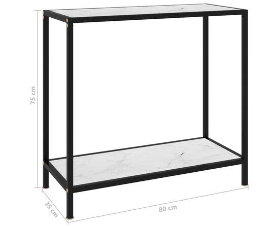Masă consolă, alb, 80 x 35 x 75 cm, sticlă securizată, 6 image