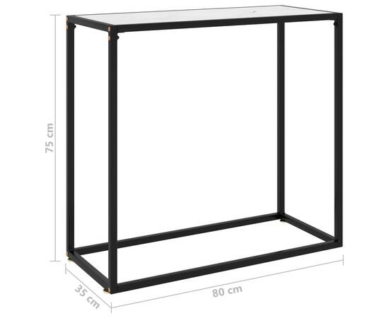 Masă consolă, alb, 80x35x75 cm, sticlă securizată, 6 image