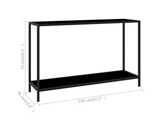 Masă consolă, negru, 120 x 35 x 75 cm, sticlă securizată, 6 image