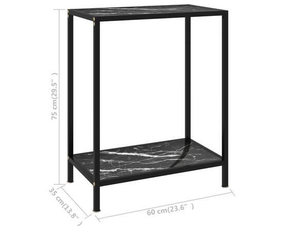 Masă consolă, negru, 60 x 35 x 75 cm, sticlă securizată, 6 image
