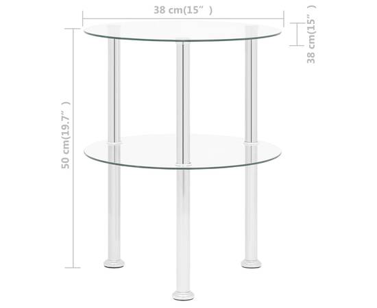 Masă laterală 2 niveluri, transparent, 38 cm, sticlă securizată, 8 image