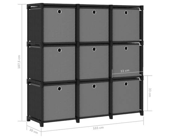 Raft 9 cuburi cu cutii, negru, 103x30x107,5 cm, material textil, 9 image