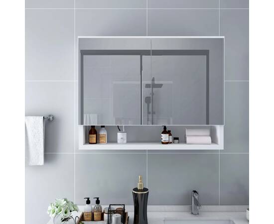 Dulap de baie cu oglindă și led-uri, alb, 80x15x60 cm, mdf