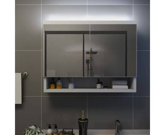 Dulap de baie cu oglindă și led-uri, alb, 80x15x60 cm, mdf, 3 image