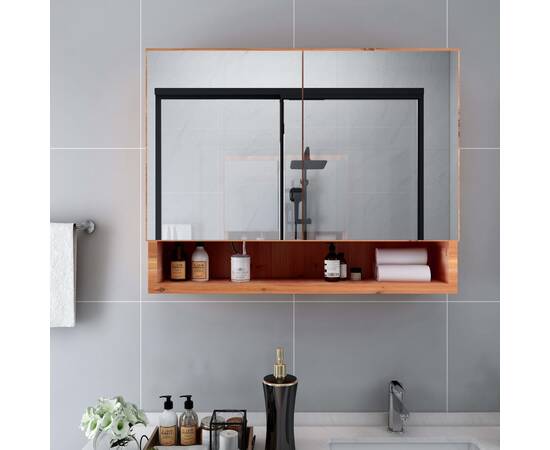 Dulap de baie cu oglindă și led-uri, stejar, 80x15x60 cm, mdf, 3 image