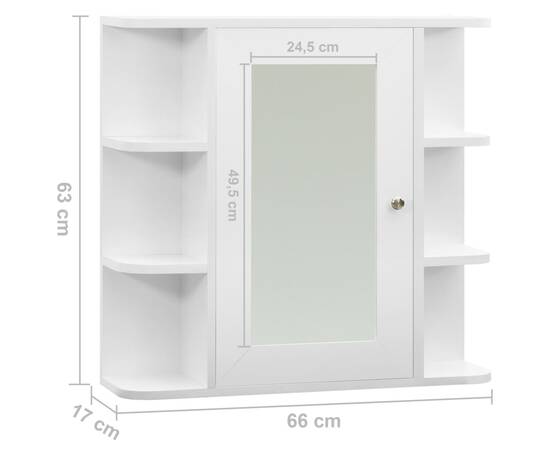 Dulap de baie cu oglindă, alb, 66x17x63 cm, mdf, 9 image