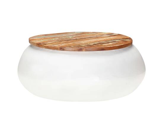 Măsuță de cafea, alb, 68x68x30 cm, lemn masiv reciclat, 7 image