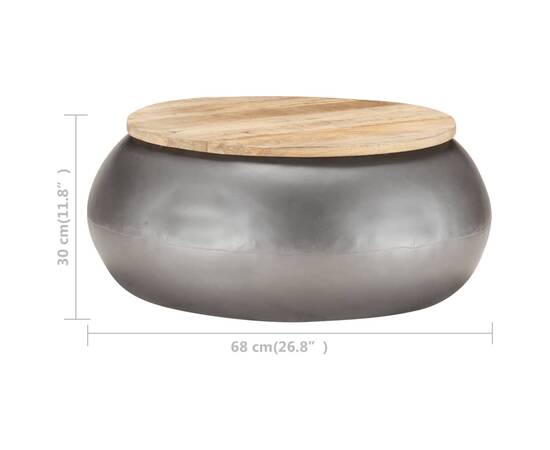 Măsuță de cafea, gri, 68x68x30 cm, lemn masiv de mango, 5 image