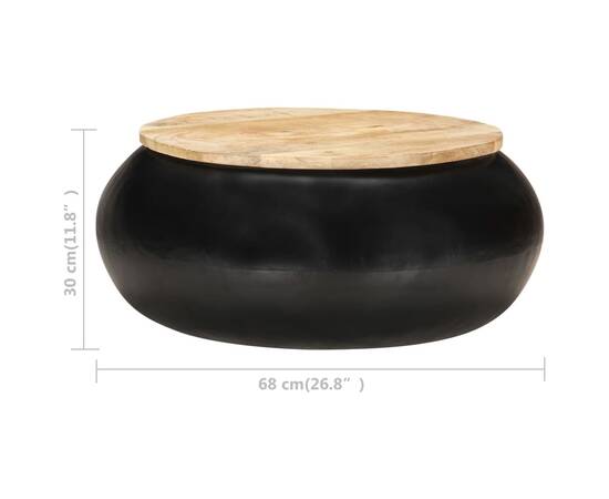 Măsuță de cafea, negru, 68 x 68 x 30 cm, lemn masiv de mango, 5 image
