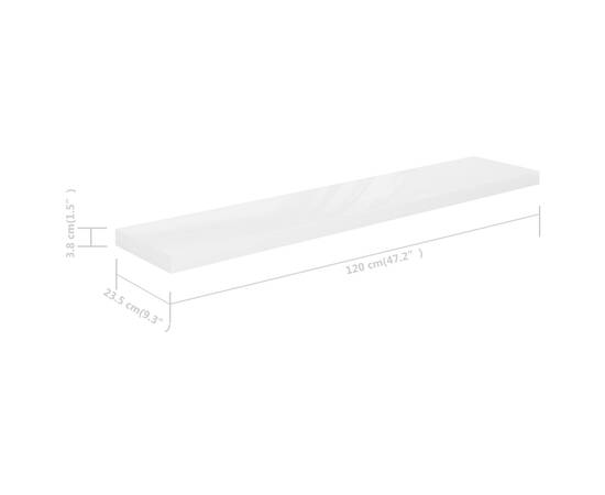 Raft de perete suspendat, alb extralucios, 120x23,5x3,8 cm, mdf, 9 image