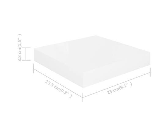 Raft de perete suspendat, alb extralucios, 23x23,5x3,8 cm, mdf, 9 image