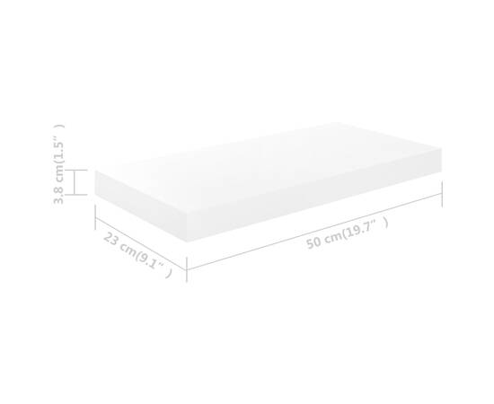 Raft de perete suspendat, alb extralucios, 50x23x3,8 cm, mdf, 9 image