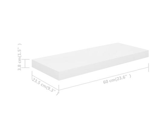 Raft de perete suspendat, alb extralucios, 60x23,5x3,8 cm, mdf, 9 image