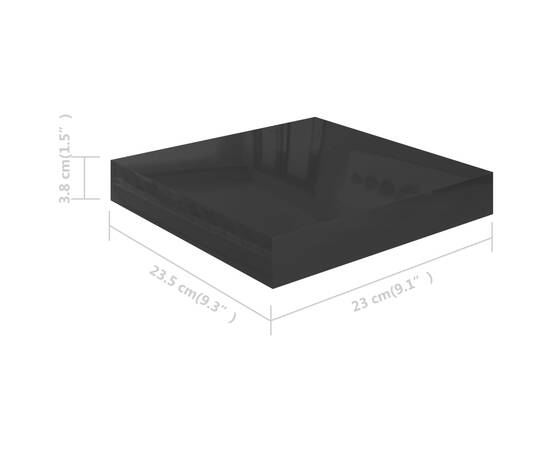 Raft de perete suspendat, negru extralucios, 23x23,5x3,8 cm mdf, 9 image