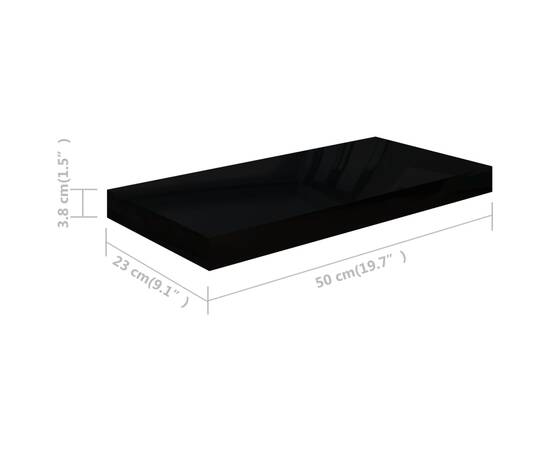 Raft de perete suspendat, negru extralucios, 50x23x3,8 cm, mdf, 9 image