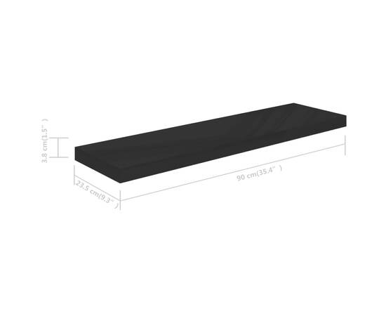 Raft perete suspendat, negru extralucios, 90x23,5x3,8 cm, mdf, 9 image