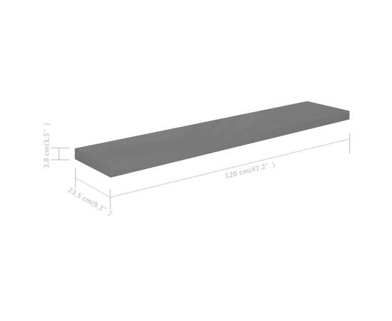 Rafturi de perete, 2 buc., gri extralucios, 120x23,5x3,8 cm mdf, 10 image