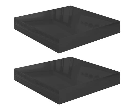 Rafturi de perete, 2 buc. negru extralucios, 23x23,5x3,8 cm mdf, 2 image