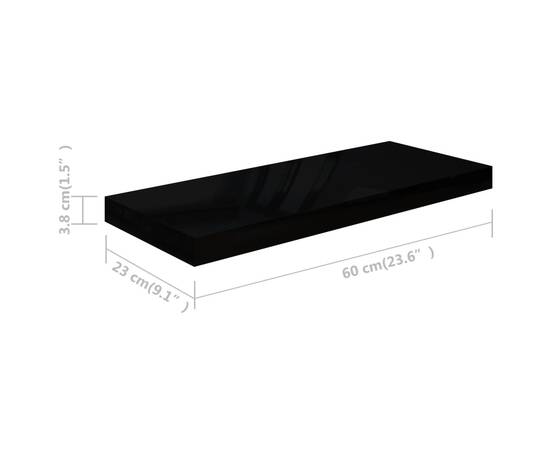Rafturi de perete 4 buc. negru extralucios 60x23,5x3,8 cm mdf, 10 image