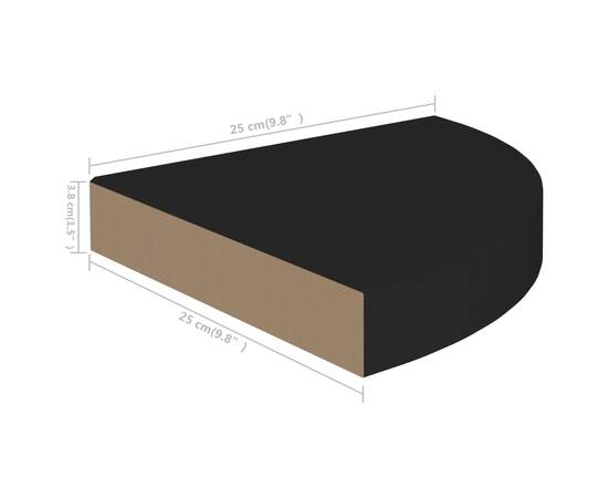 Raft de colț suspendat, negru, 25x25x3,8 cm, mdf, 9 image