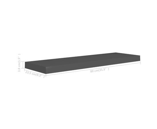 Raft de perete suspendat, negru, 80x23,5x3,8 cm, mdf, 9 image