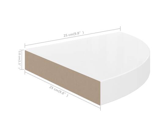 Rafturi colț perete, 4 buc., alb extralucios, 25x25x3,8 cm, mdf, 9 image