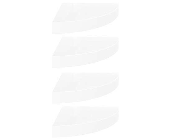 Rafturi colț perete, 4 buc., alb extralucios, 25x25x3,8 cm, mdf, 2 image