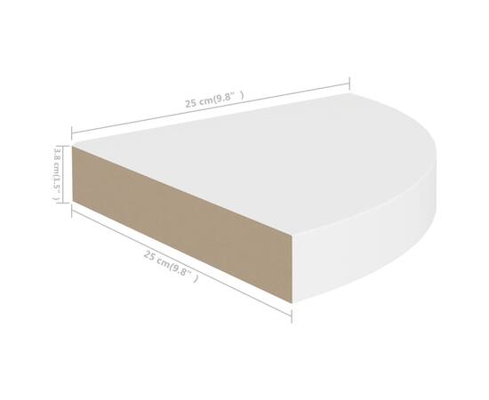 Rafturi colțar de perete, 4 buc., alb, 25 x 25 x 3,8 cm, mdf, 10 image