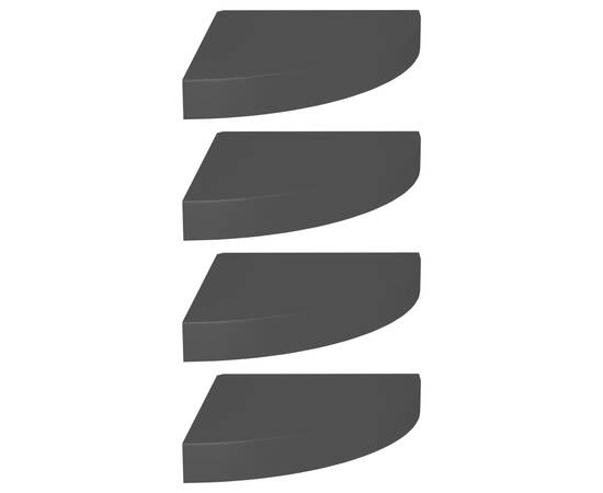 Rafturi colțar suspendate, 4 buc., negru, 25x25x3,8 cm, mdf, 2 image