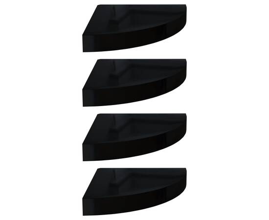 Rafturi de colț, 4 buc., negru extralucios, 25x25x3,8 cm, mdf, 2 image