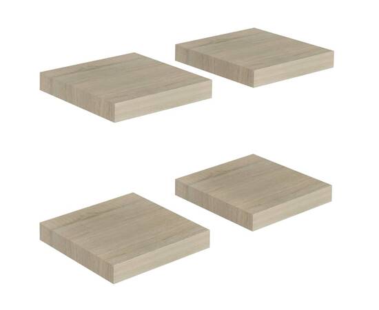 Rafturi perete suspendate, 4 buc., stejar, 23x23,5x3,8 cm, mdf, 2 image