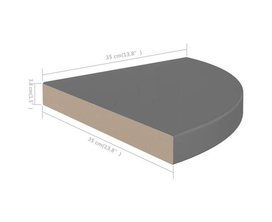 Rafturi colț perete, 2 buc., gri extralucios, 35x35x3,8 cm, mdf, 10 image