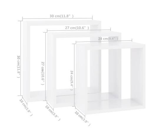 Rafturi cub de perete, 3 buc., alb, mdf, 11 image